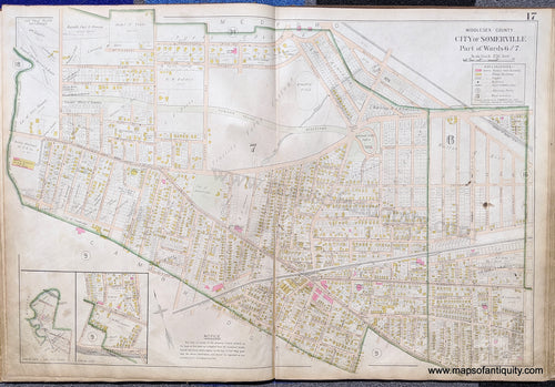 Antique-Map-City-of-Somerville-Part-of-Wards-6-and-7.-United-States-Massachusetts-1900-Stadley-Maps-Of-Antiquity-1900s-20th-century