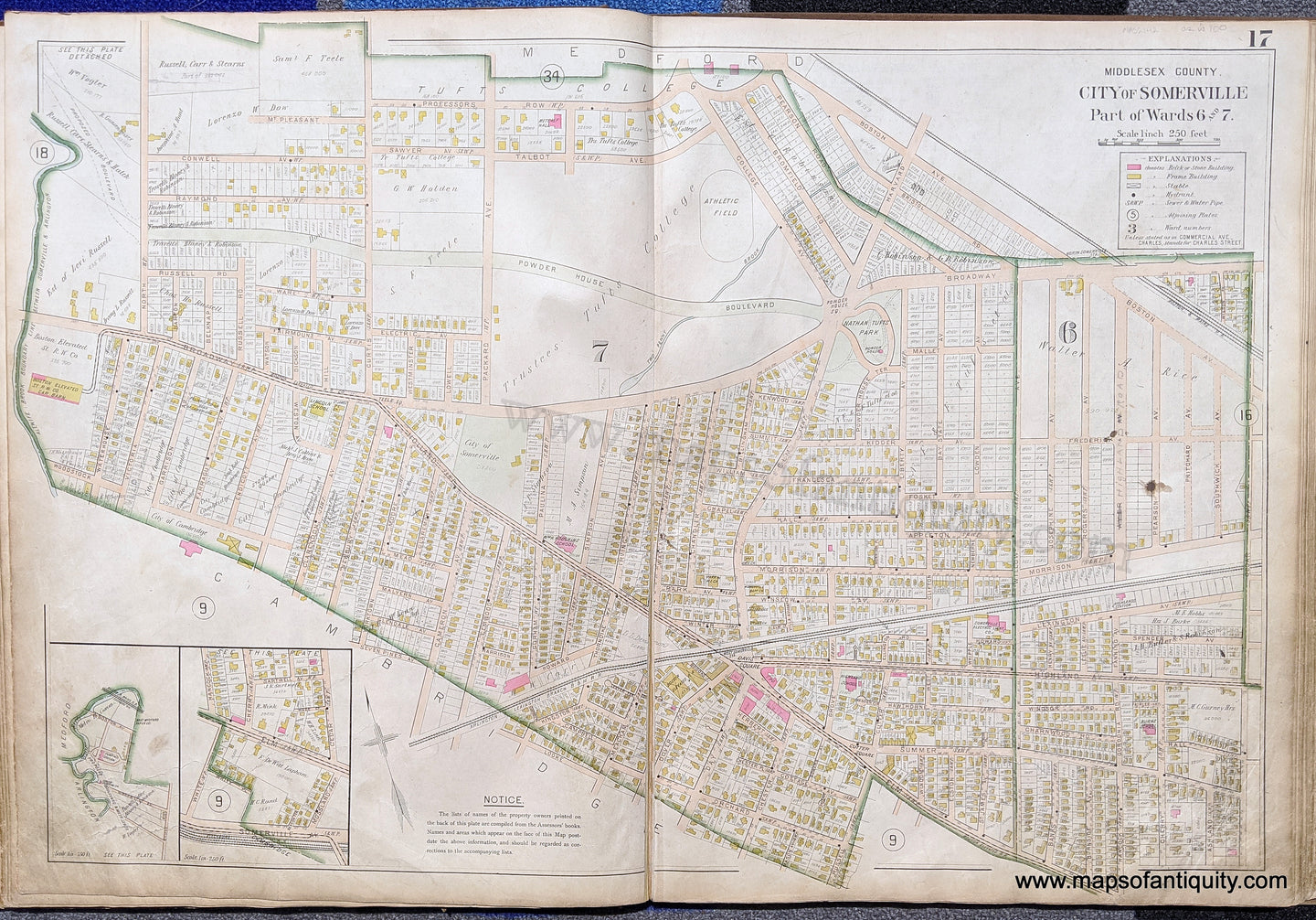 Antique-Map-City-of-Somerville-Part-of-Wards-6-and-7.-United-States-Massachusetts-1900-Stadley-Maps-Of-Antiquity-1900s-20th-century