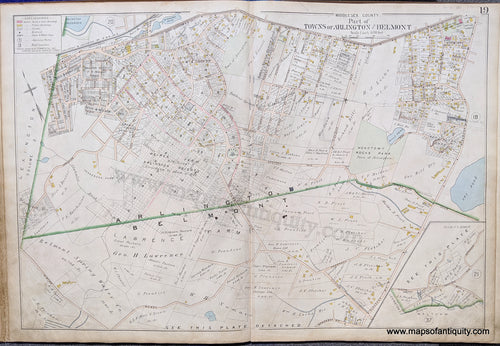 Antique-Map-Part-of-Towns-of-Arlington-and-Belmont-United-States-Massachusetts-1900-Stadley-Maps-Of-Antiquity-1900s-20th-century