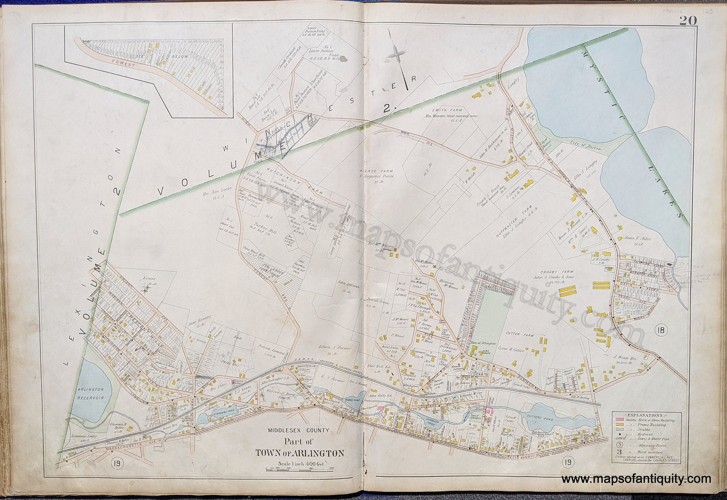 Antique-Map-Part-of-Town-of-Arlington-United-States-Massachusetts-1900-Stadley-Maps-Of-Antiquity-1900s-20th-century