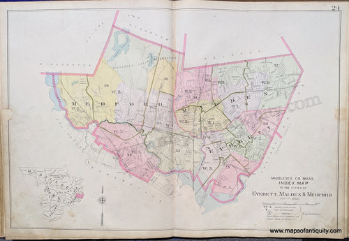 Antique-Map-Index-Map-to-the-Cities-of-Everett-Malden-&-Medford-United-States-Massachusetts-1900-Stadley-Maps-Of-Antiquity-1900s-20th-century