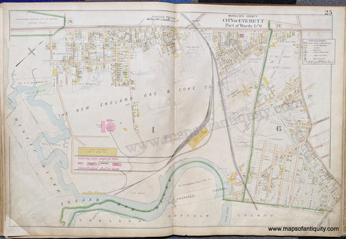 Antique-Map-City-of-Everett-Part-of-Wards-1-and-6-United-States-Massachusetts-1900-Stadley-Maps-Of-Antiquity-1900s-20th-century