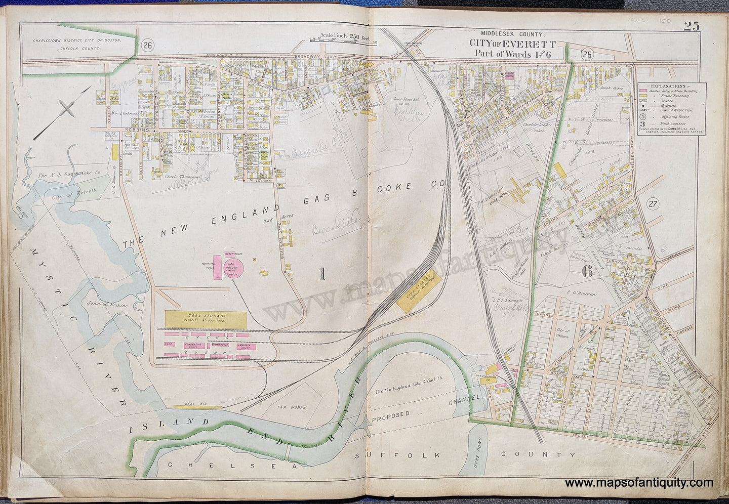 Antique-Map-City-of-Everett-Part-of-Wards-1-and-6-United-States-Massachusetts-1900-Stadley-Maps-Of-Antiquity-1900s-20th-century