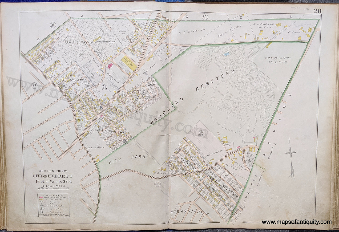 Antique-Map-City-of-Everett-Part-of-Wards-2-and-3-United-States-Massachusetts-1900-Stadley-Maps-Of-Antiquity-1900s-20th-century