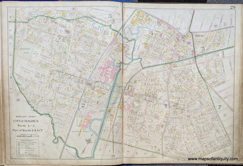 Antique-Map-City-of-Malden-Wards-1-and-2-Part-of-Wards-3,4,5-and-7-United-States-Massachusetts-1900-Stadley-Maps-Of-Antiquity-1900s-20th-century