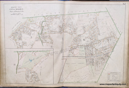 Antique-Map-City-of-Malden-Part-of-Wards-5-and-6-United-States-Massachusetts-1900-Stadley-Maps-Of-Antiquity-1900s-20th-century