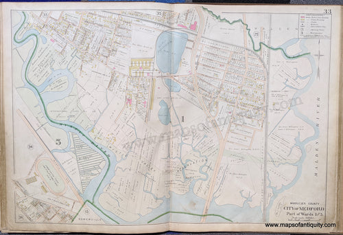 Antique-Map-City-of-Medford-Part-of-Wards-1-and-5-United-States-Massachusetts-1900-Stadley-Maps-Of-Antiquity-1900s-20th-century