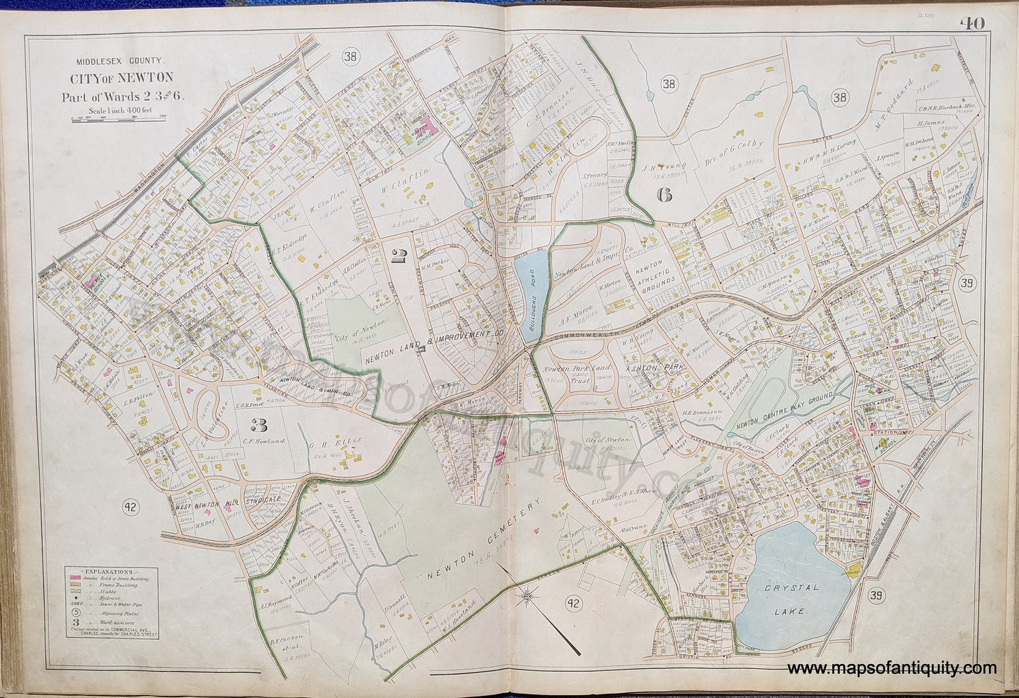 Antique-Map-City-of-Newton-Part-of-Wards-2-3-and-6-United-States-Massachusetts-1900-Stadley-Maps-Of-Antiquity-1900s-20th-century