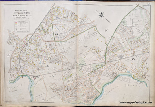 Antique-Map-City-of-Newton-Part-of-Wards-3-4-and-5-United-States-Massachusetts-1900-Stadley-Maps-Of-Antiquity-1900s-20th-century