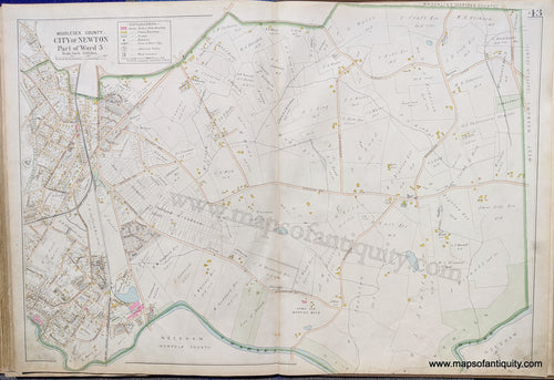 Antique-Map-City-of-Newton-Part-of-Ward-5-United-States-Massachusetts-1900-Stadley-Maps-Of-Antiquity-1900s-20th-century