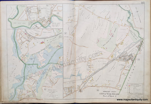 Antique-Map-City-of-Waltham-Part-of-Ward-2-with-inset-maps-of-parts-of-Ward-4-and-part-of-Newton-Ward-4-United-States-Massachusetts-1900-Stadley-Maps-Of-Antiquity-1900s-20th-century