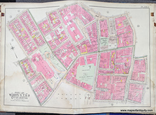 Antique-Map-Part-of-Wards-6-7-&-8-City-of-Boston-United-States-Massachusetts-1902-Bromley-Maps-Of-Antiquity-1900s-20th-century