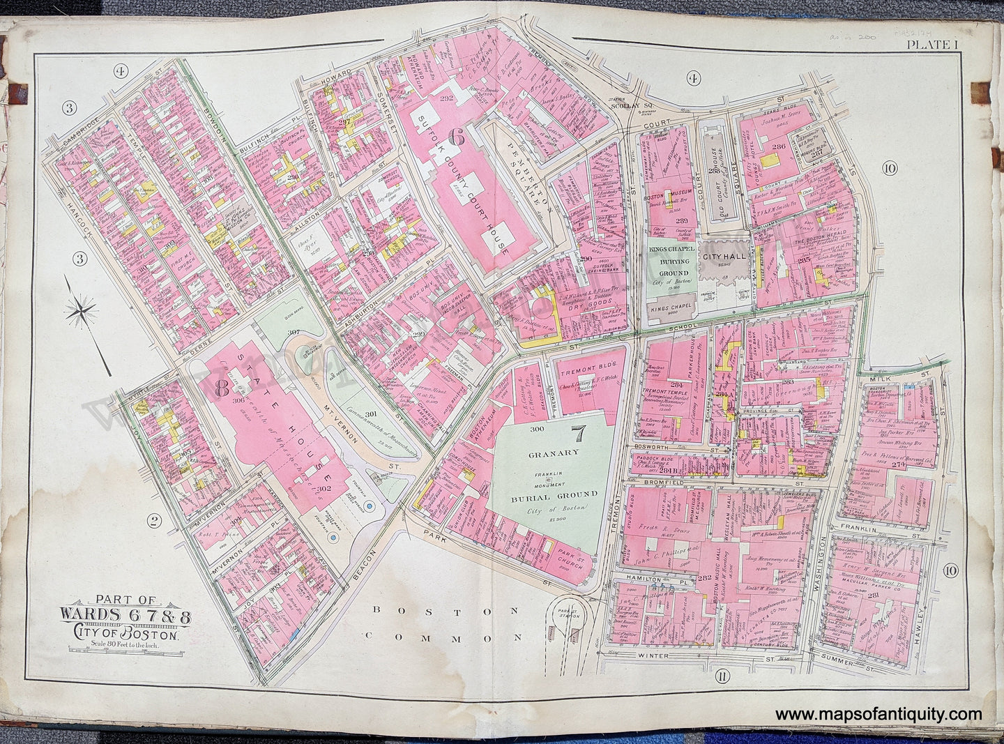 Antique-Map-Part-of-Wards-6-7-&-8-City-of-Boston-United-States-Massachusetts-1902-Bromley-Maps-Of-Antiquity-1900s-20th-century