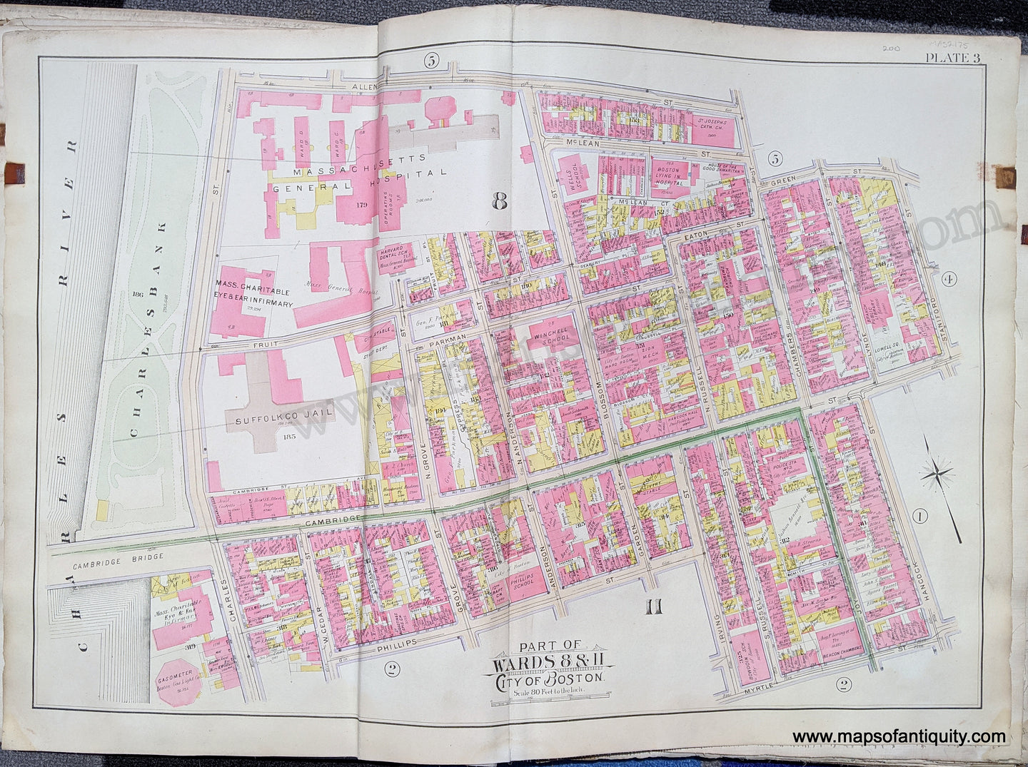 Antique-Map-Part-of-Wards-8-&-11-City-of-Boston-United-States-Massachusetts-1902-Bromley-Maps-Of-Antiquity-1900s-20th-century