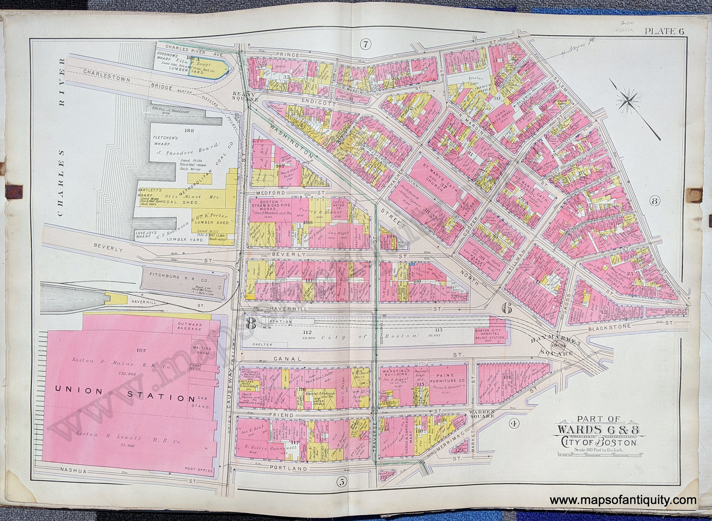 Antique-Map-Part-of-Wards-6-&-8-City-of-Boston-United-States-Massachusetts-1902-Bromley-Maps-Of-Antiquity-1900s-20th-century