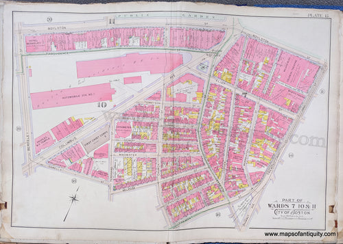 Antique-Map-Part-of-Wards-7-10-&-11-City-of-Boston-United-States-Massachusetts-1902-Bromley-Maps-Of-Antiquity-1900s-20th-century