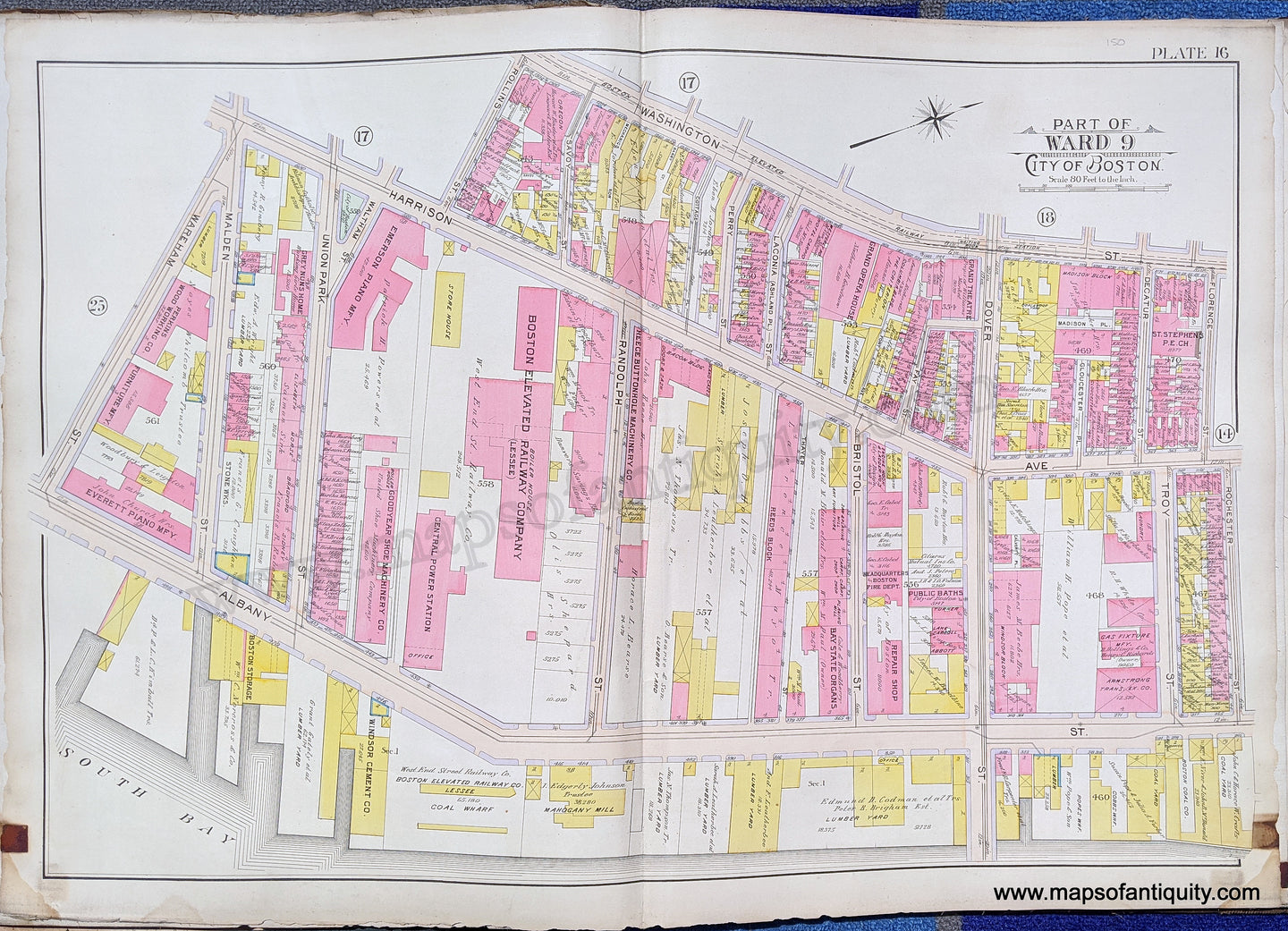 Antique-Map-Part-of-Ward-9-City-of-Boston-United-States-Massachusetts-1902-Bromley-Maps-Of-Antiquity-1900s-20th-century