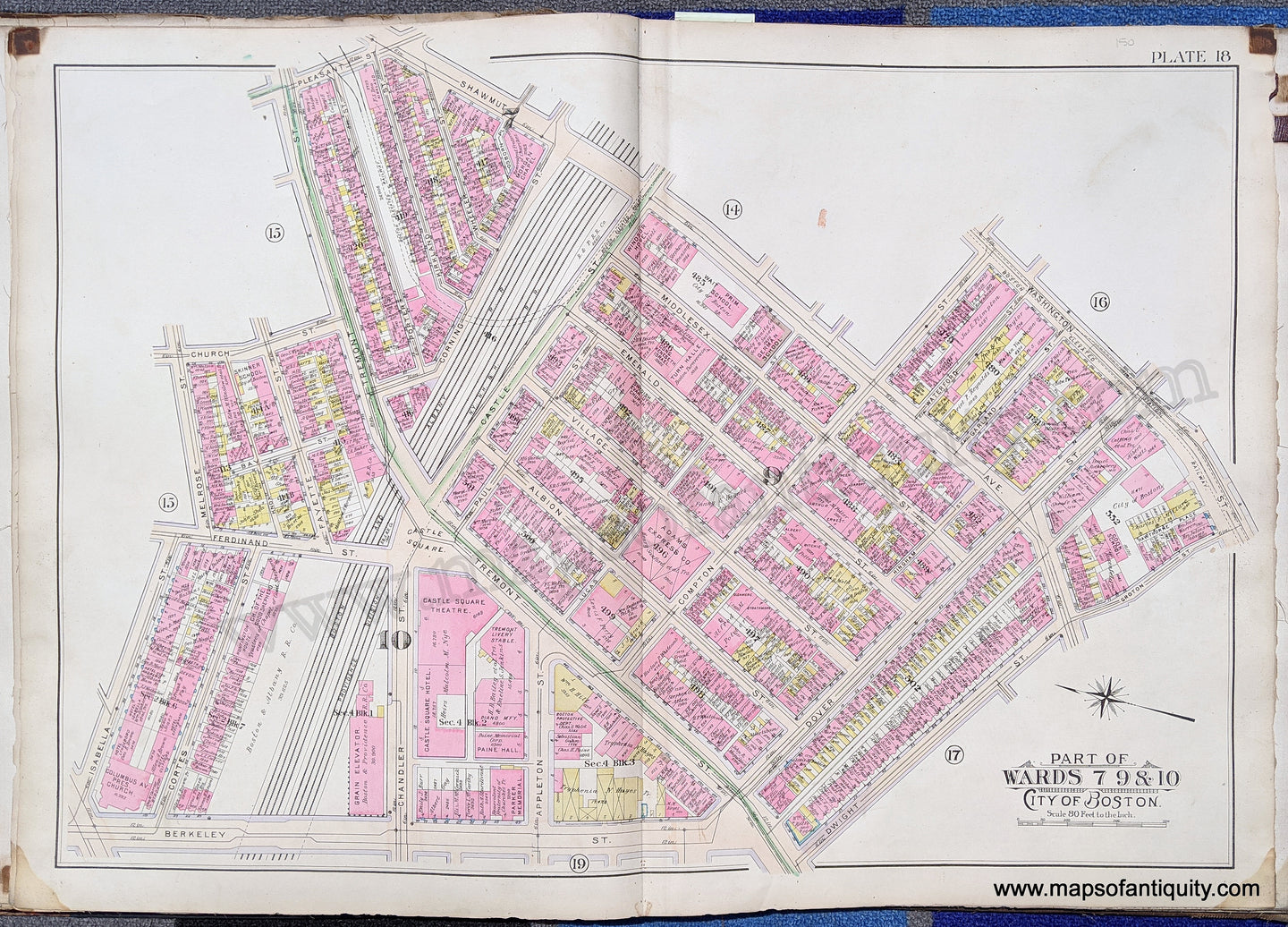 Antique-Map-Part-of-Wards-7-9-&-10-City-of-Boston-United-States-Massachusetts-1902-Bromley-Maps-Of-Antiquity-1900s-20th-century