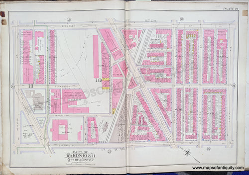 Antique-Map-Part-of-Wards-10-&-11-City-of-Boston-United-States-Massachusetts-1902-Bromley-Maps-Of-Antiquity-1900s-20th-century