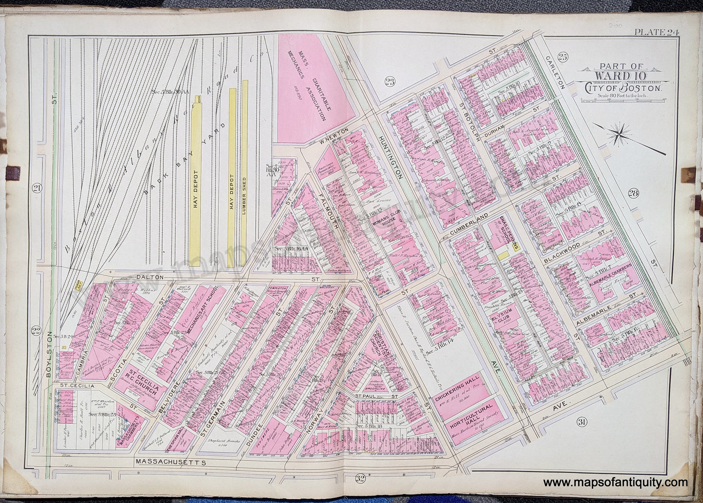 Antique-Map-Part-of-Ward-10-City-of-Boston-United-States-Massachusetts-1902-Bromley-Maps-Of-Antiquity-1900s-20th-century