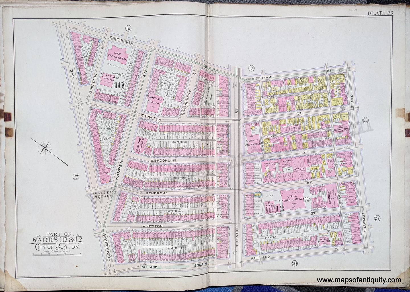 Antique-Map-Part-of-Wards-10-&-12-City-of-Boston-United-States-Massachusetts-1902-Bromley-Maps-Of-Antiquity-1900s-20th-century