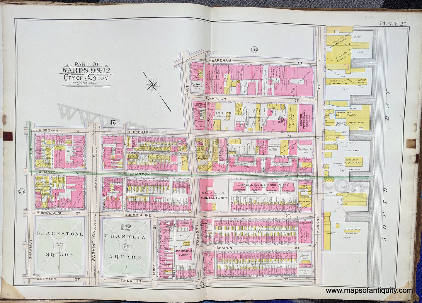 Antique-Map-Part-of-Wards-9-&-12-City-of-Boston-United-States-Massachusetts-1902-Bromley-Maps-Of-Antiquity-1900s-20th-century