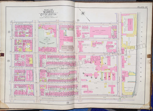 Antique-Map-Part-of-Ward-12-City-of-Boston-United-States-Massachusetts-1902-Bromley-Maps-Of-Antiquity-1900s-20th-century