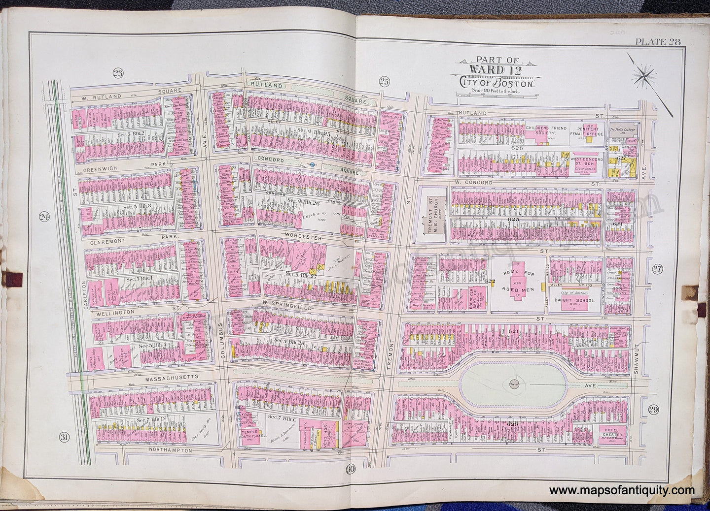 Antique-Map-Part-of-Ward-12-City-of-Boston-United-States-Massachusetts-1902-Bromley-Maps-Of-Antiquity-1900s-20th-century