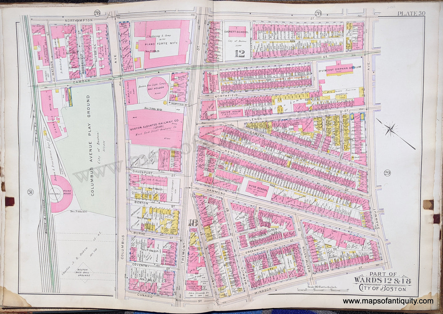 Antique-Map-Part-of-Wards-12-&-18-City-of-Boston-United-States-Massachusetts-1902-Bromley-Maps-Of-Antiquity-1900s-20th-century