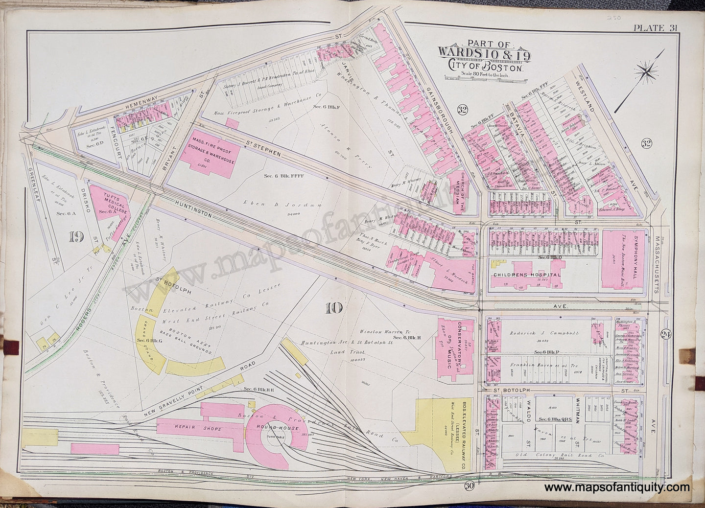 Antique-Map-Part-of-Wards-10-&-19-City-of-Boston-United-States-Massachusetts-1902-Bromley-Maps-Of-Antiquity-1900s-20th-century