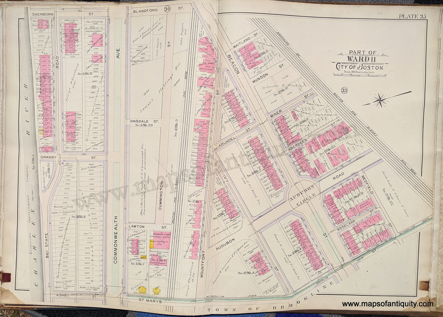 Antique-Map-Part-of-Ward-11-City-of-Boston-United-States-Massachusetts-1902-Bromley-Maps-Of-Antiquity-1900s-20th-century