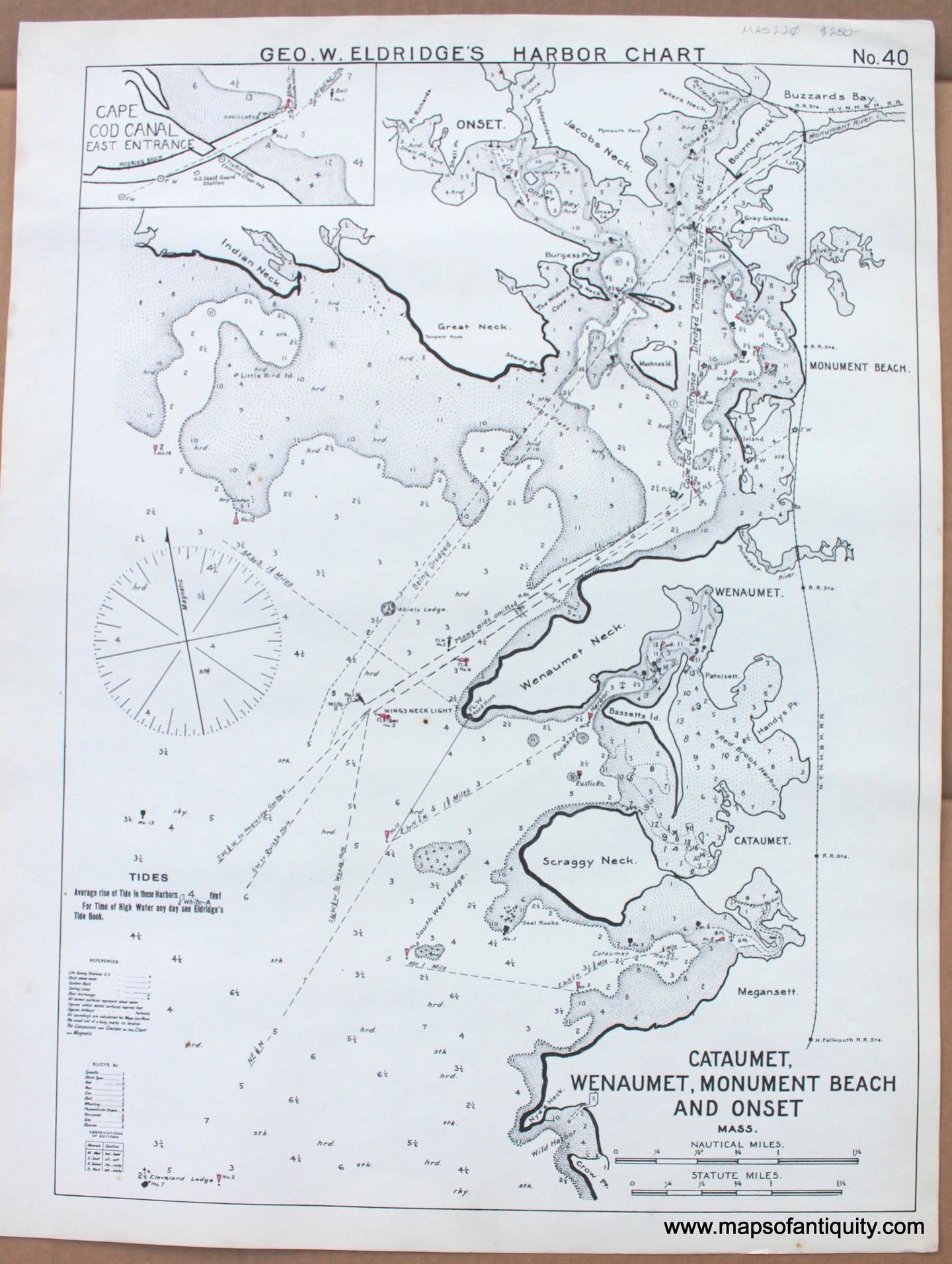 1915 - Cataumet, Wenaumet, Monument Beach and Onset Mass. - Antique Chart