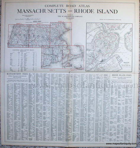 Genuine-Antique-Map-Untitled--Index-to-the-Complete-Road-Atlas-Massachusetts-and-Rhode-Island-Antique-Maps---Massachusetts--1905-Scarborough-Company-Maps-Of-Antiquity-1800s-19th-century