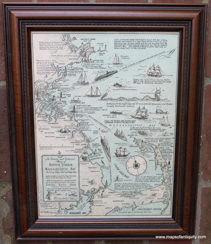 Framed-Genuine-Antique-Printed-Color-Pictorial-Map-An-Historical-and-Pictorial-Map-of-Boston-Harbor-and-Massachusetts-Bay-including-Cape-Cod-and-Cape-Ann-1941-Edward-Rowe-Snow-Maps-Of-Antiquity