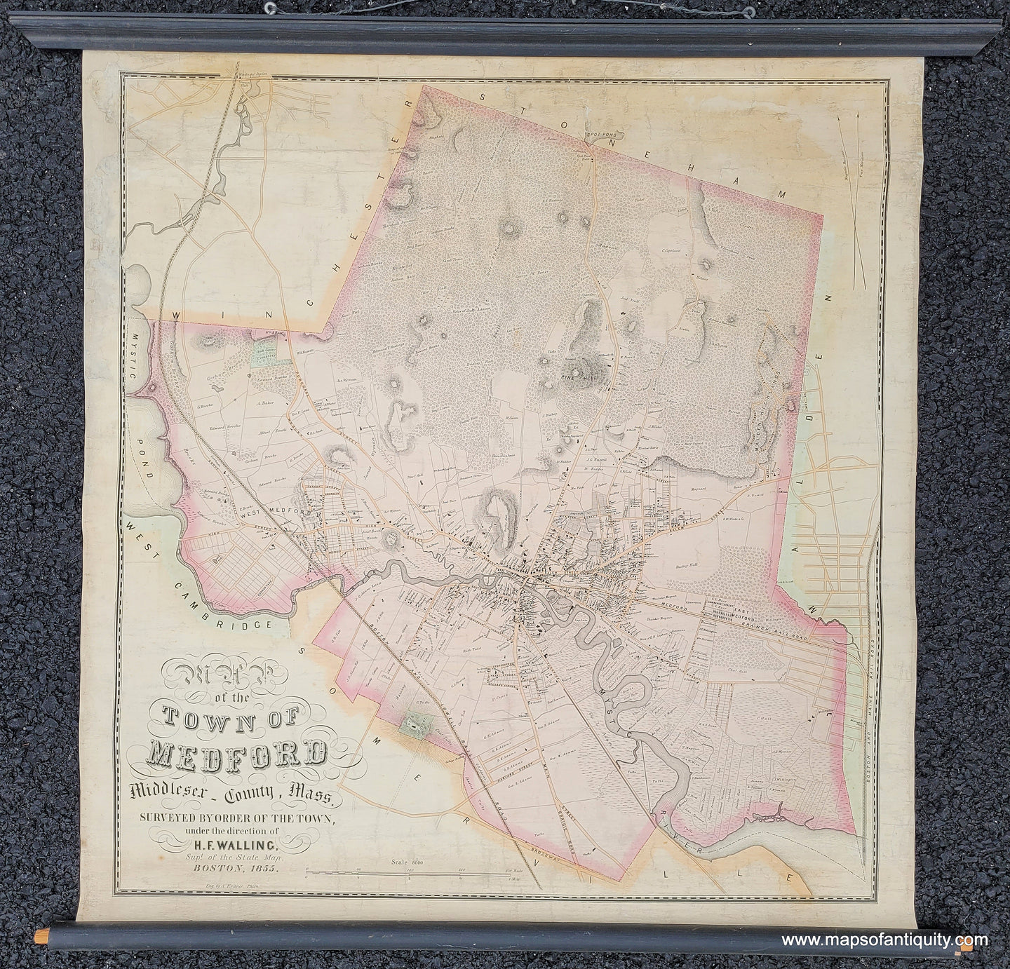 Genuine-Antique-Wall-Map-Map-of-the-Town-of-Medford-Middlesex-County-Mass--1855-Walling-Maps-Of-Antiquity