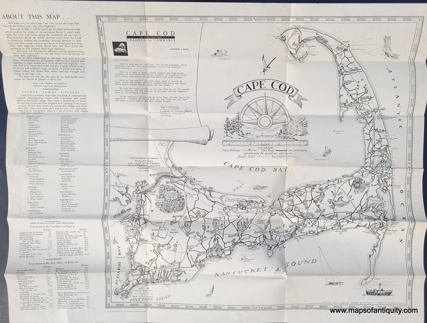 Vintage-Antique-Folding-Map-Cape-Cod--US-Massachusetts-Cape-Cod-and-Islands-1947-Cape-Cod-Chamber-of-Commerce--1940s-tourist-tourism-travel-fun-driving-roadtrip-map-Maps-Of-Antiquity