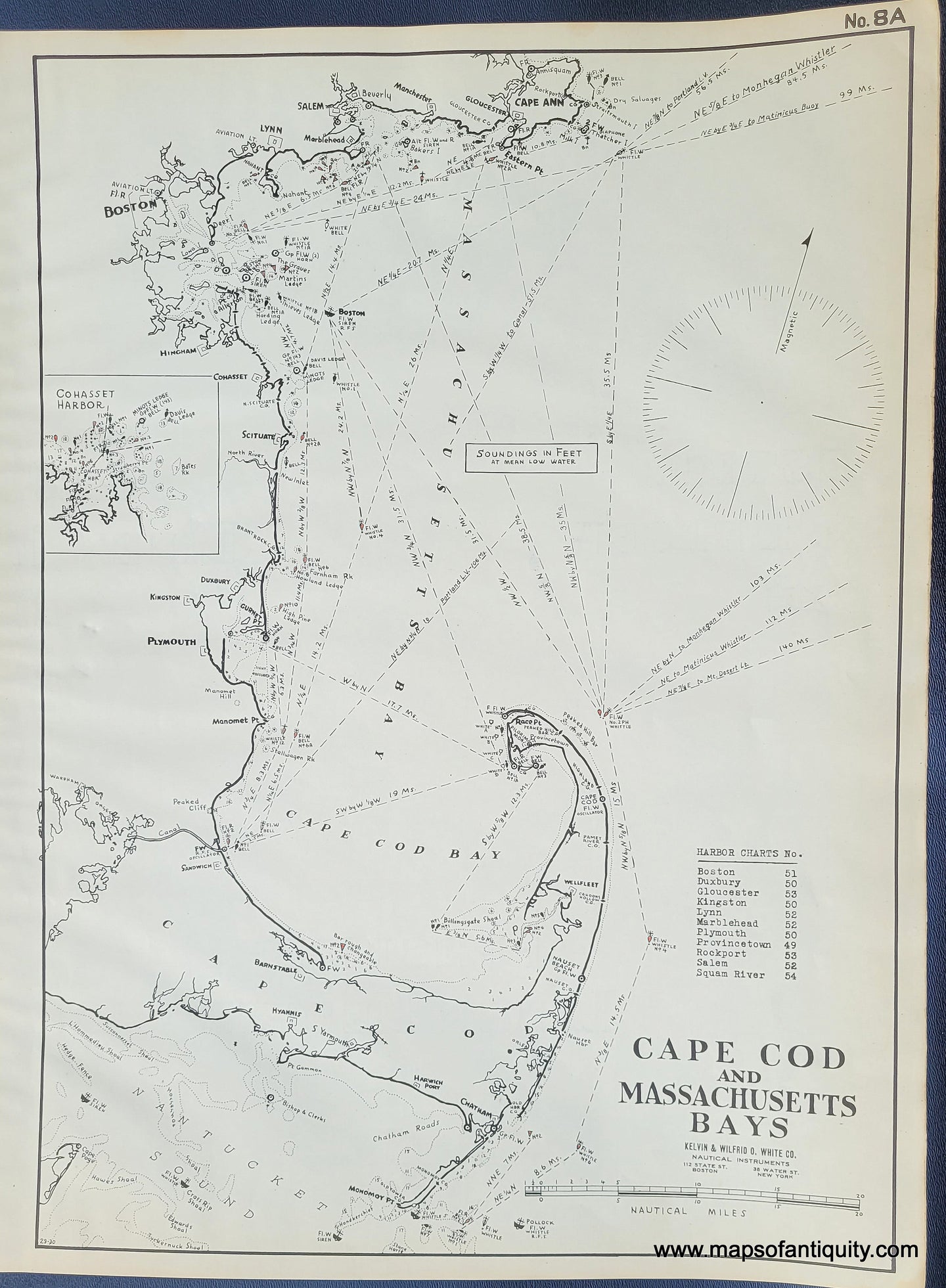 Black-and-White-Antique--Nautical-Chart-Cape-Cod-and-Massachusetts-Bays-Boston-Cape-Ann-Massachusetts-Cape-Cod-and-Islands-1910-Eldridge-Maps-Of-Antiquity
