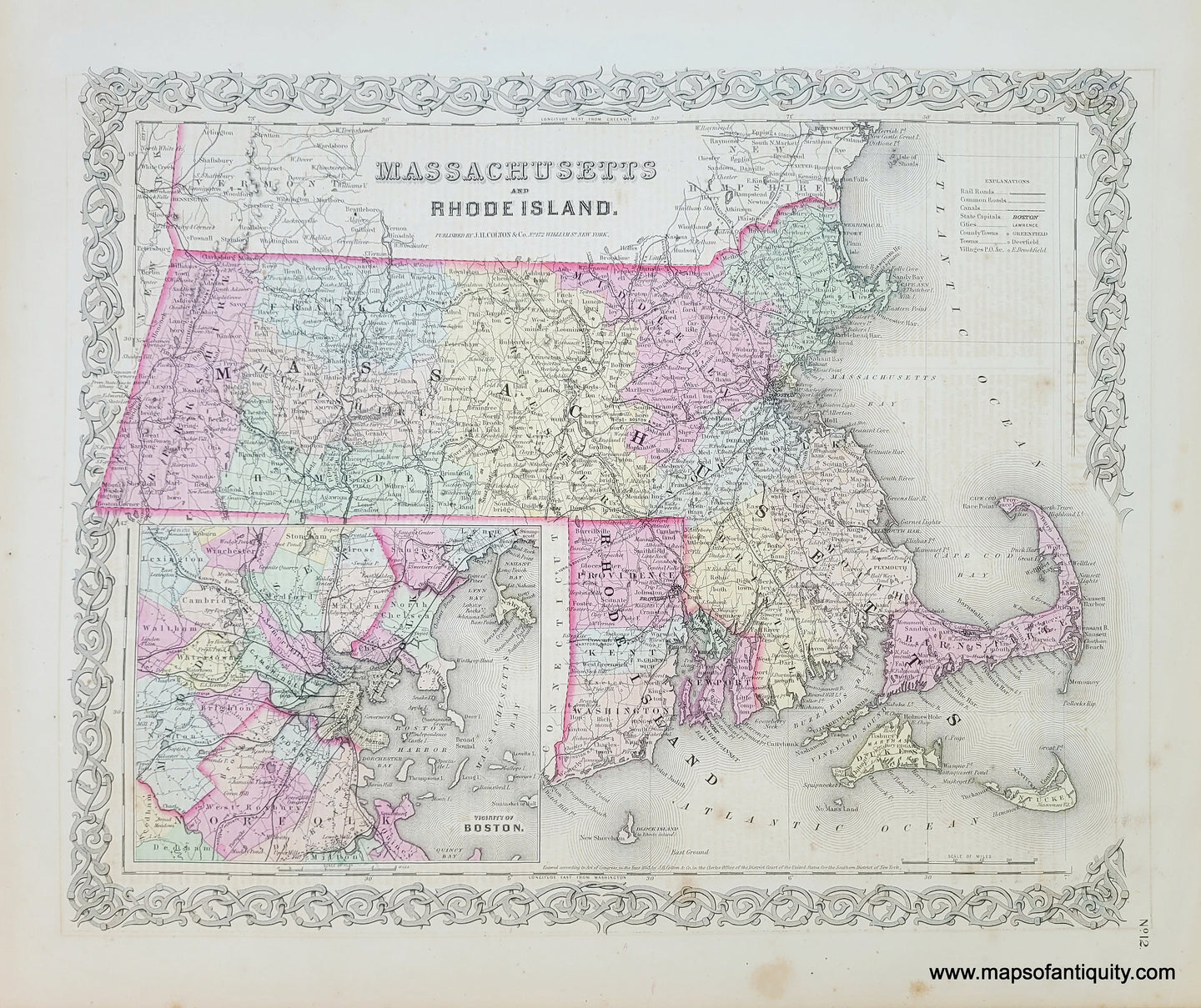 Genuine-Antique-Map-Massachusetts-and-Rhode-Island-1859-Colton-Maps-Of-Antiquity