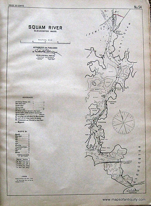 Black-and-White-Antique--Nautical-Chart-Squam-River-Gloucester-Massachusetts--Massachusetts-Gloucester-1901-Eldridge-Maps-Of-Antiquity