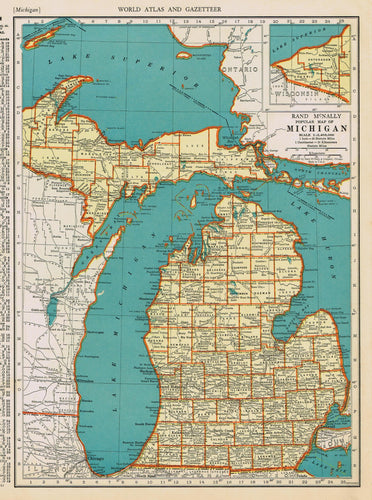 Genuine-Antique-Map-Popular-Map-of-Michigan-1940-Rand-McNally-Maps-Of-Antiquity