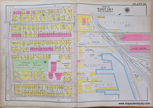 Genuine-Antique-Map-Plate-10-Charlestown---Part-of-Wards-3-4-City-of-Boston-Boston-Ward-Maps--1912-Bromley-Maps-Of-Antiquity-1800s-19th-century