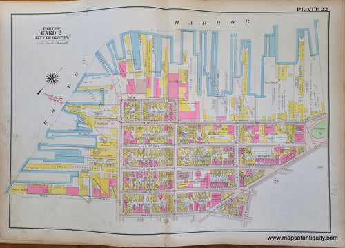 Genuine-Antique-Map-Plate-22-East-Boston---Part-of-Ward-2-City-of-Boston-Boston-Ward-Maps--1912-Bromley-Maps-Of-Antiquity-1800s-19th-century