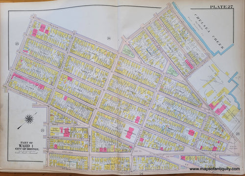 Genuine-Antique-Map-Plate-27-East-Boston---Part-of-Ward-1-City-of-Boston-Boston-Ward-Maps--1912-Bromley-Maps-Of-Antiquity-1800s-19th-century
