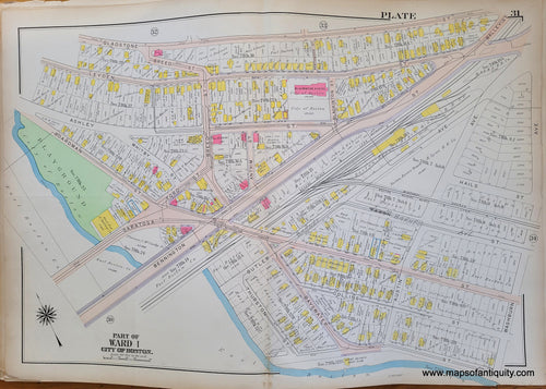 Genuine-Antique-Map-Plate-31-East-Boston---Part-of-Ward-1-City-of-Boston-Boston-Ward-Maps--1912-Bromley-Maps-Of-Antiquity-1800s-19th-century