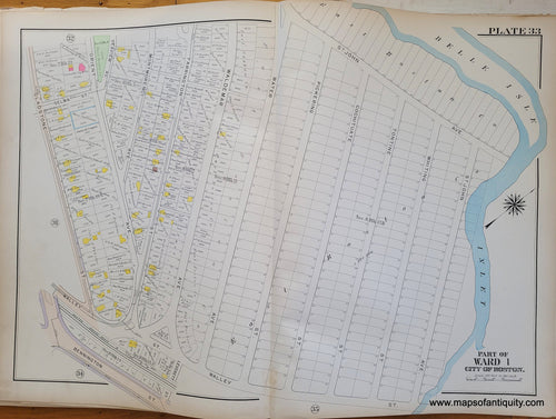 Genuine-Antique-Map-Plate-33-East-Boston---Part-of-Ward-1-City-of-Boston-Boston-Ward-Maps--1912-Bromley-Maps-Of-Antiquity-1800s-19th-century