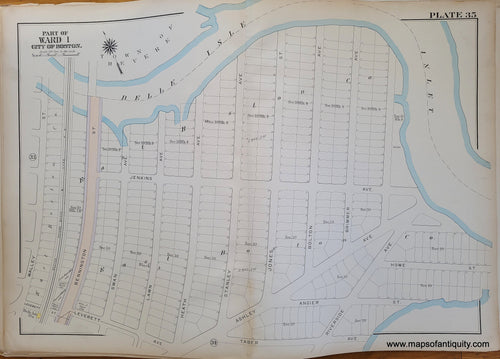 Genuine-Antique-Map-Plate-35-East-Boston---Part-of-Ward-1-City-of-Boston-Boston-Ward-Maps--1912-Bromley-Maps-Of-Antiquity-1800s-19th-century