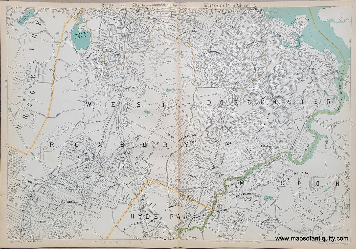 Antique-Printed-Color-Map-Part-of-the-Metropolitan-District---Boston-Massachusetts-Boston-1891-G.-H.-Walker-Maps-Of-Antiquity