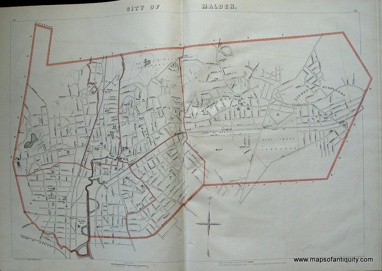 Antique-Printed-Color-Map-City-of-Malden-(MA)-Massachusetts-Malden-1891-G.-H.-Walker-Maps-Of-Antiquity