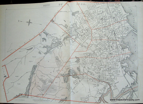 Antique-Printed-Color-Map-City-of-Lynn-(MA)-Massachusetts-Lynn-1891-G.-H.-Walker-Maps-Of-Antiquity
