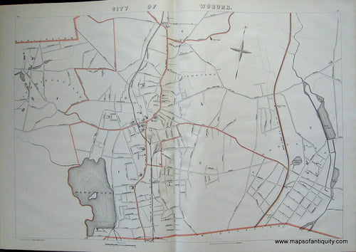 Antique-Printed-Color-Map-City-of-Woburn-(MA)-Massachusetts-Woburn-1891-G.-H.-Walker-Maps-Of-Antiquity